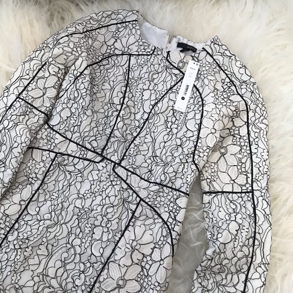 AQUA PIPED FLORAL LACE LONG SLEEVE MINI DRESS - Picture 3 of 8